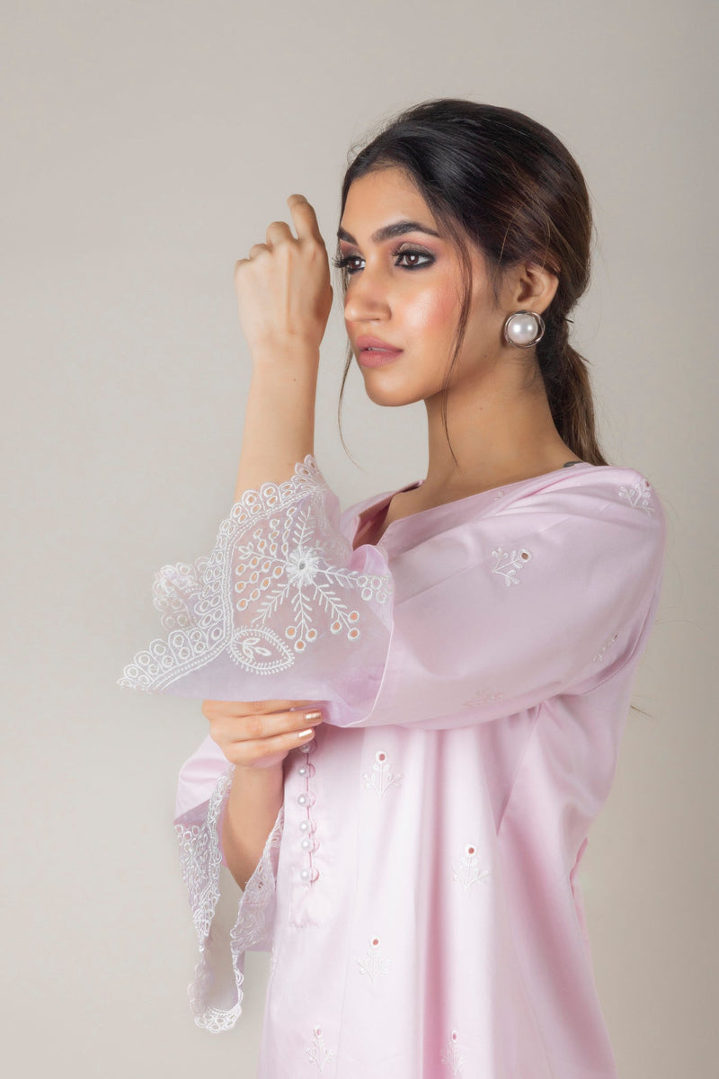 PINK EMBROIDERED SUIT SET WITH ORGANZA DUPATTA