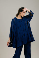  Navy Blue Cutwork Cape For Women-Inching India