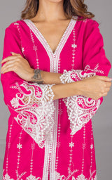 Hot Pink Embroidered Suit Set with Palazzos & Dupatta