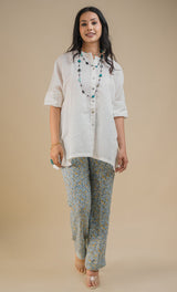 Milky White Top with Floral Printed Pant