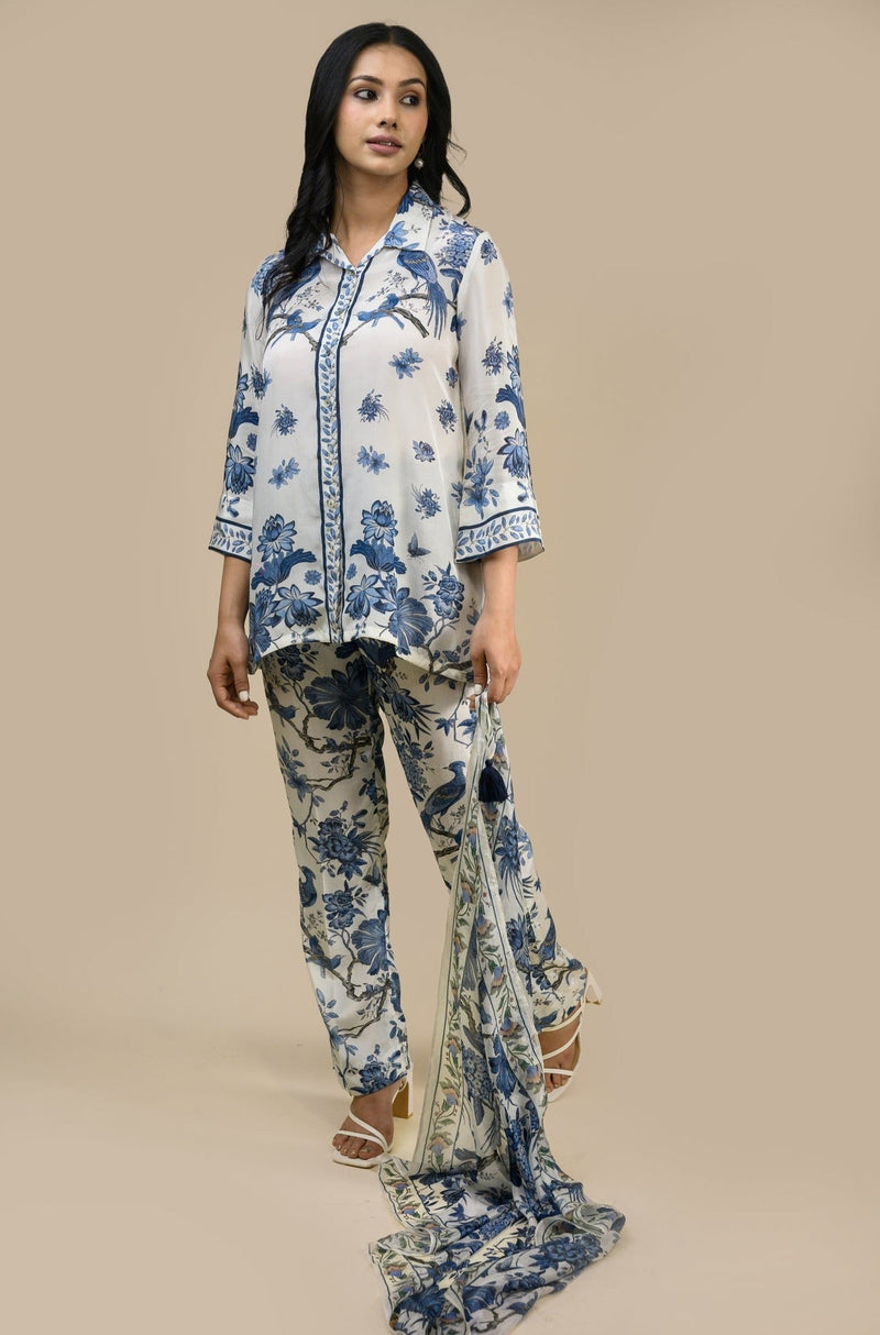 Seher Tropical Printed Co-ord Set with Scarf