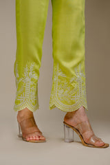Seher Flowy Lime Embroidered Kaftan Set