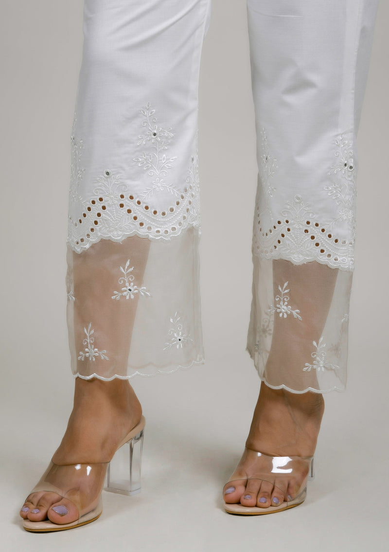 Organza Embroidered Patch Straight Pants