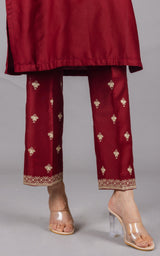 Maroon Embroidered Suit Set with Floral Embroidered Dupatta