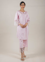 PINK EMBROIDERED SUIT SET WITH ORGANZA DUPATTA