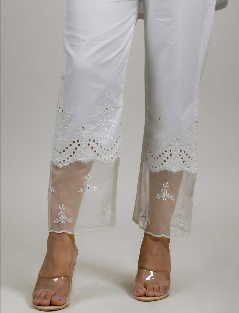 Organza Embroidered Patch Straight Pants