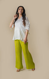 Off White Top with Lime Pleated Pant