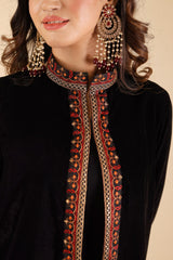 BLACK VELVET CAPE WITH EMBROIDERED BORDERS