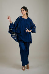 Navy Blue Cutwork Cape For Women-Inching India