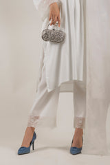 Cream Embroidered Suit Set with Organza Dupatta