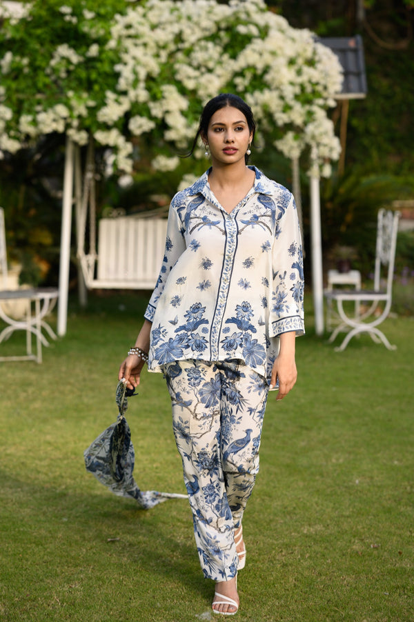 Seher Tropical Printed Co-ord Set with Scarf