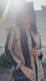 Black -Beige Woolen Cape For Women -Inching India