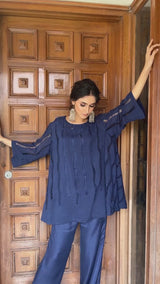  Navy Blue Cutwork Cape For Women-Inching India
