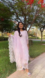 Pink Embroidered Organza Dupatta