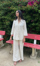 Cream Floral Cutwork Co-ord Set