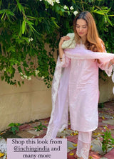 Pink Embroidered Organza Dupatta